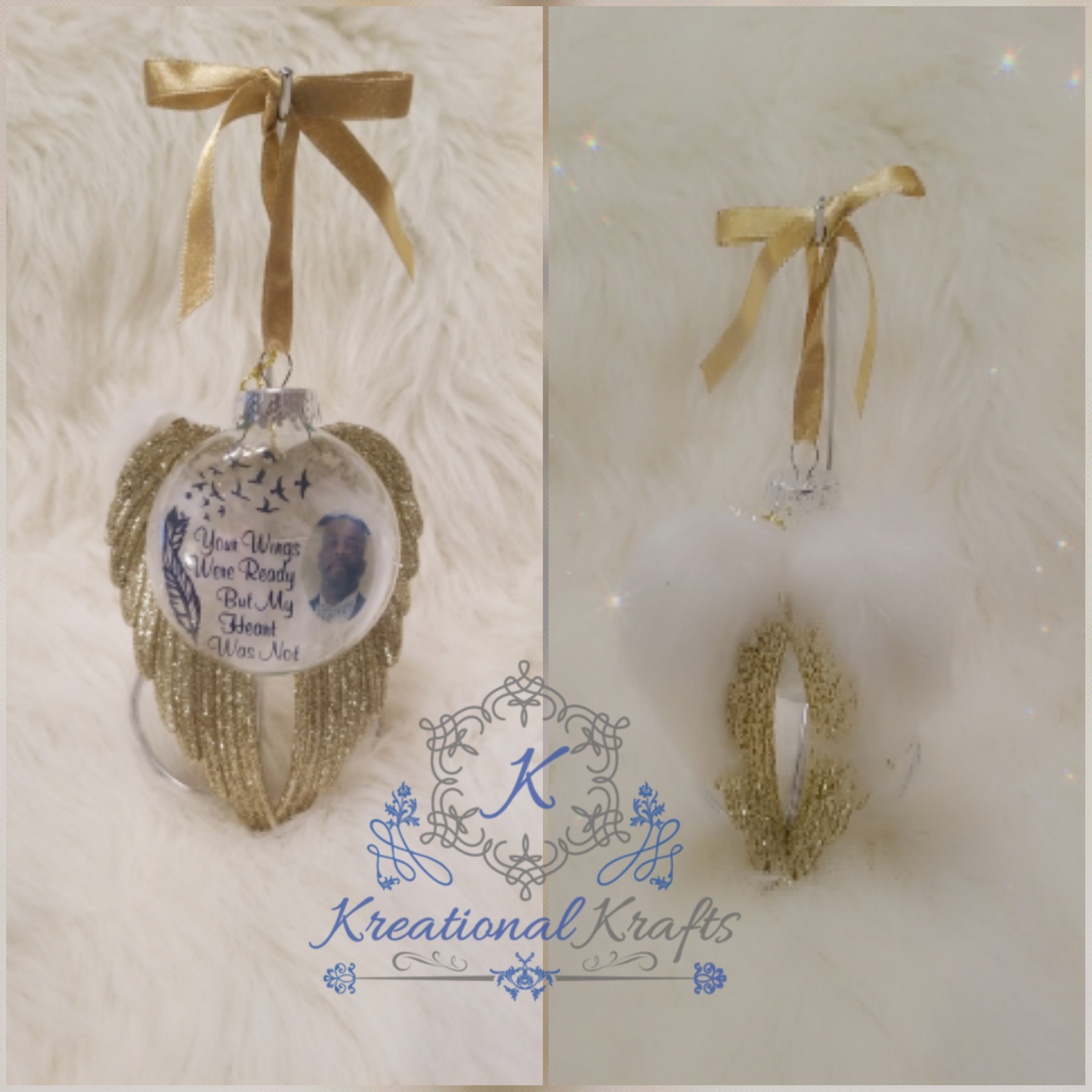 Custom Christmas Memorial Ornament W/ Angel Wings