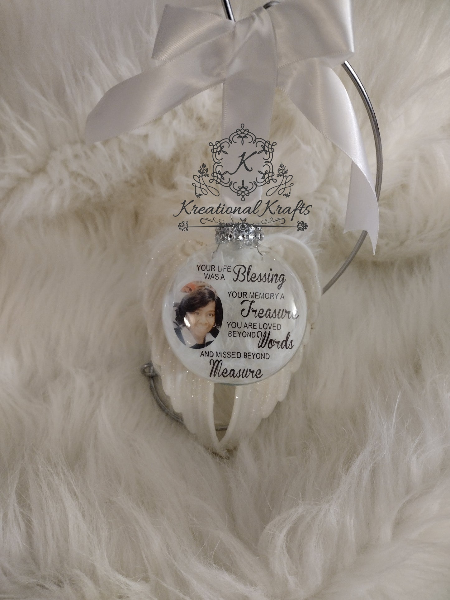 Custom Christmas Memorial Ornament W/ Angel Wings